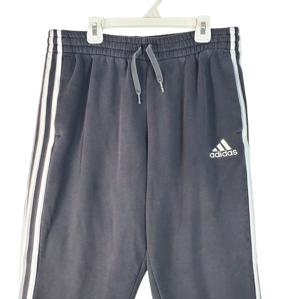Adidas Mens Fleece Jogger Sweatpants Navy Blue White Stripe Drawstring Size M